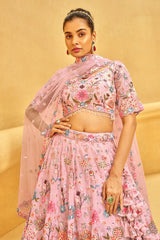 Pink Organza Sequinned Designer Lehenga