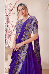 Violet Purple Satin Crepe Silk Lehenga with Attached Dupatta and Sequin Beaded Work