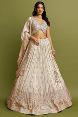 Cream Chinon Sequinned Flared Lehenga