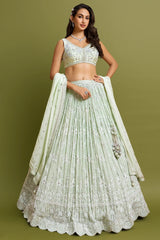 Light Mint Green Organza Beaded and Cutdana Work Designer Lehenga