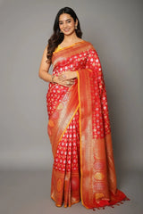 Red Banarasi Silk Traditional All Over Woven Saree
