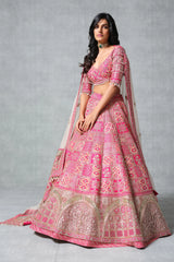 Pink Raw Silk Traditional Lehenga with Sidi Saiyyed Jali Inspired Border