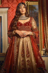 Golden Designer Velvet Patch Work Lehenga in Banarasi Silk with Zardosi