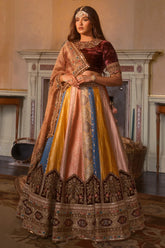 Banarasi Silk Woven Multi Colored Lehenga with Velvet Patch Work On Border