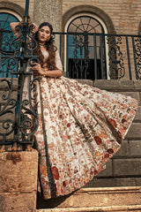 Off White and Sky Blue Heavy Work Bridal Lehenga in Raw Silk with Floral and Bird Motifs