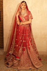 Red Raw Silk Designer Zardosi and Cutdana Worked Bridal Lehenga