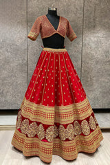 Vrushika Mehta Red Matka Silk Heavy Designer Bridal Lehenga with Double Dupatta