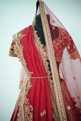 Red Matka Silk Designer Bridal Lehenga with Heavy Embroidery Work