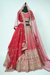 Red Raw Silk Designer Heavy Bridal Lehenga