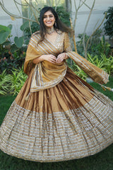 Golden Tissue Sequin Cutdana Worked Pleated Lehenga