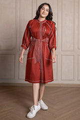Rust Orange Linen Round Color Dress