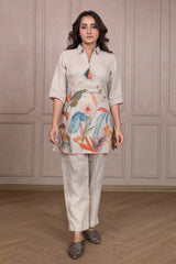 Oyster Beige Linen Floral Digital Printed Co-Ord Set