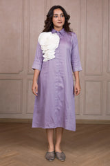 Lilac Linen Floral Patch Work Dress