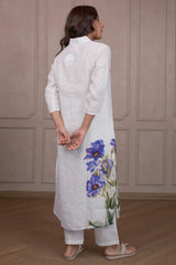 Pearl White Linen Floral Printed Co-Ord Set with Pocket