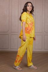 Yellow Linen Floral Printed Co-Ord Set
