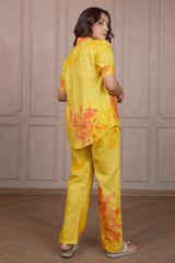 Yellow Linen Floral Printed Co-Ord Set