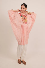 Light Pink Silk Intricate Thread Embroidery Kaftan Style Top