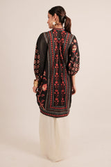 Black Silk Floral Digital Print Kaftan Style Top