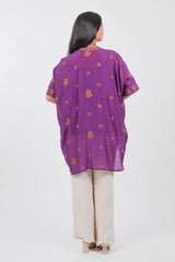 Purple Crepe Silk Floral Embroidered High and Low Tunic Top