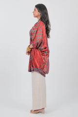 Red Crepe Silk Printed Kaftan Style Tunic