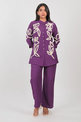 Purple Jatan Cotton Embroidered Co-Ord Set