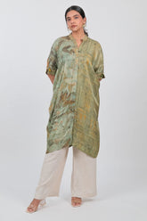 Green Crepe Silk Printed Shirt Style Kurti