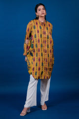 Mustard Crepe Silk Floral Printed Kurti