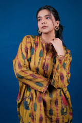 Mustard Crepe Silk Floral Printed Kurti