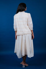 Off White Linen Embroidered Assymetric Dress with Jacket