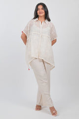 Off White Cotton Thread Embroidered Tunic Top