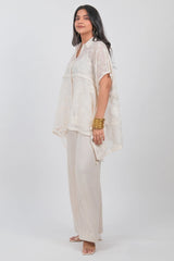 Off White Cotton Thread Embroidered Tunic Top