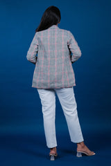 Off White Cotton Co-Ord Set with Checks Jacket