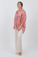 Pink Crepe Silk Floral Print Kaftan Style Tunic