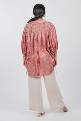 Pink Crepe Silk Floral Print Kaftan Style Tunic