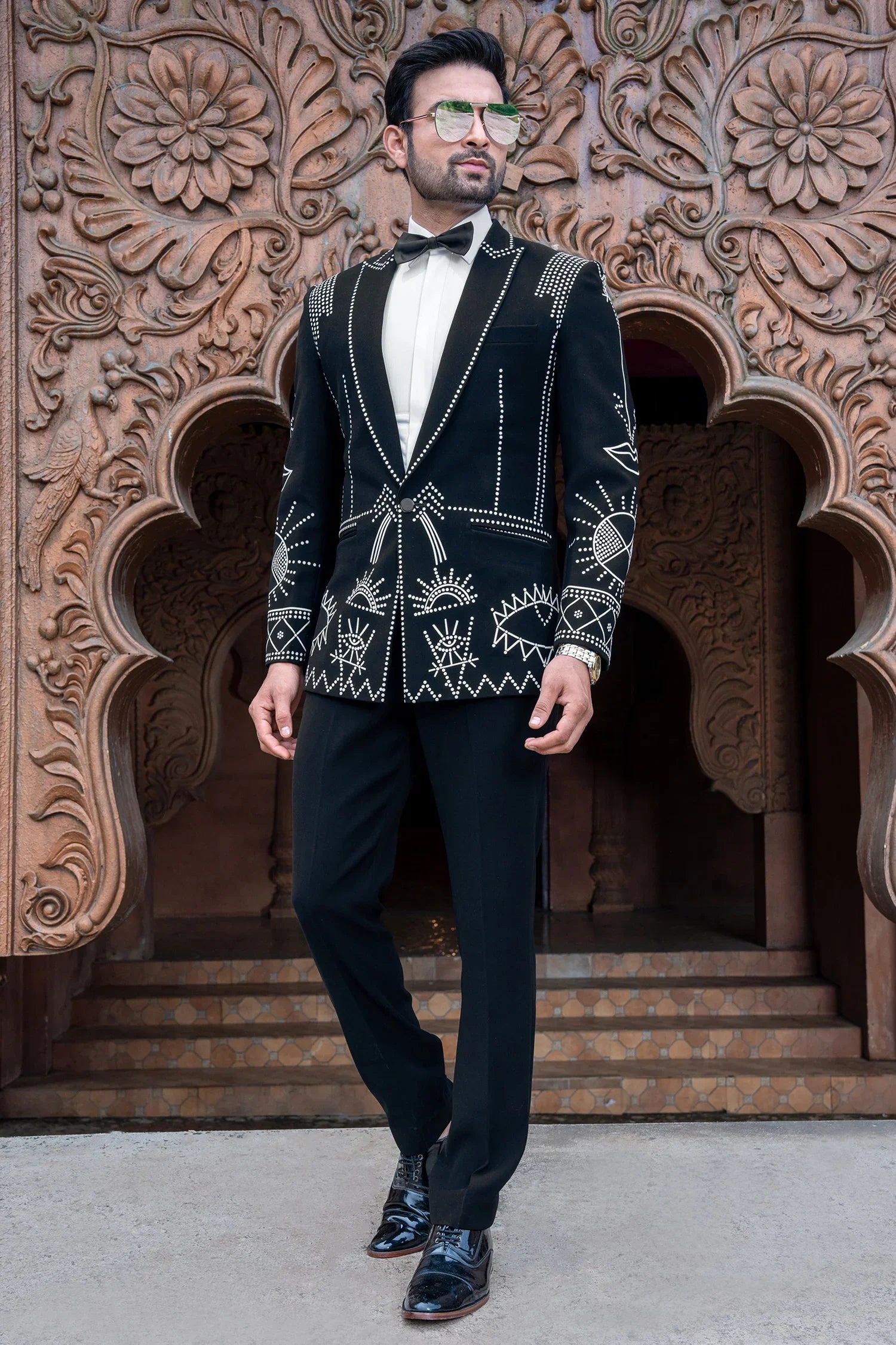 Black Imported Tuxedo Suit with Bow Tie – - Main Image