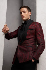 Maroon Imported Tuxedo Suit with Embroidery