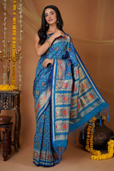 Sky Blue Traditional Patola Woven Saree in Silk