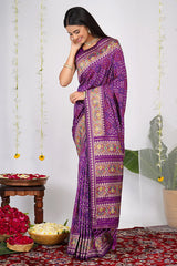 Violet Purple Traditional Patola Woven Saree in Silk