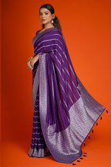 Purple Art Silk Saree with Floral Motif Border and Pallu