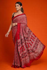 Maroon Art Silk Ajrakh Printed Saree with Paisley Motifs
