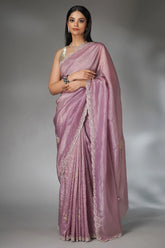 Lilac Tussar Crush Handworked Saree