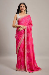Pink Silk Bandhani Print Saree with Sequin Embellished Scallop Border
