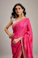 Pink Silk Bandhani Print Saree with Sequin Embellished Scallop Border