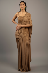 Brown Lycra Fancy Ready to Wear Saree with Sequin and Cutdana Work
