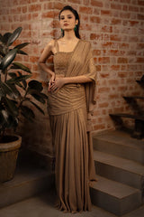 Brown Lycra Fancy Ready to Wear Saree with Sequin and Cutdana Work