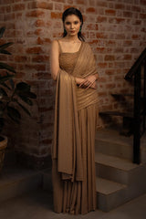 Brown Lycra Fancy Ready to Wear Saree with Sequin and Cutdana Work