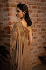 Brown Lycra Fancy Ready to Wear Saree with Sequin and Cutdana Work