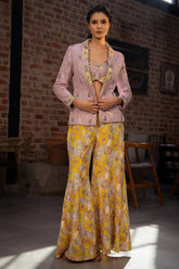 Lavender Net Sequin Beaded Crop Top Palazzo Set with Jacket