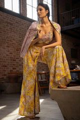 Lavender Net Sequin Beaded Crop Top Palazzo Set with Jacket