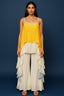 Yellow Georgette Square Neck High and Low Layered Asymmetric Hem Detail Co-Ord Set